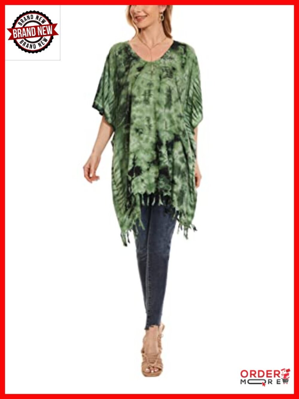 Women's Plus Size Tie Dye Tunic Kaftan Top - Loose Fit Hand Printed Rayon